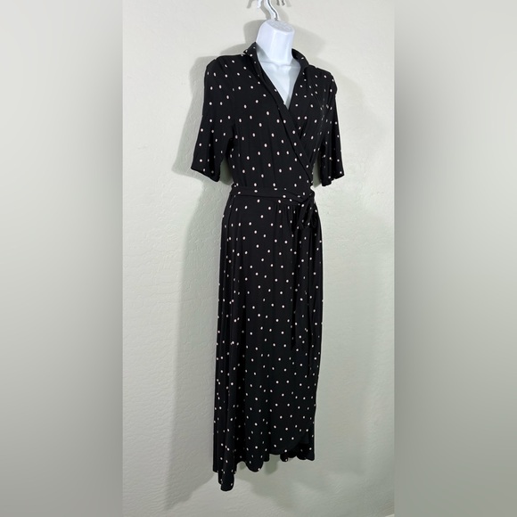 BODEN Lavinia Jersey Wrap Dress in Black Pink Polka Dot, Size 8R - Picture 3 of 9
